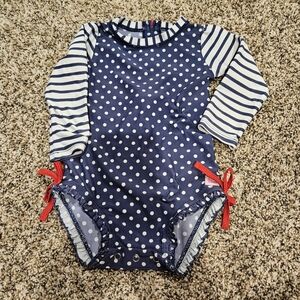 Ruffle Butts Baby Swimsuit Navy Polka Dot and Striped Size 18-24m
